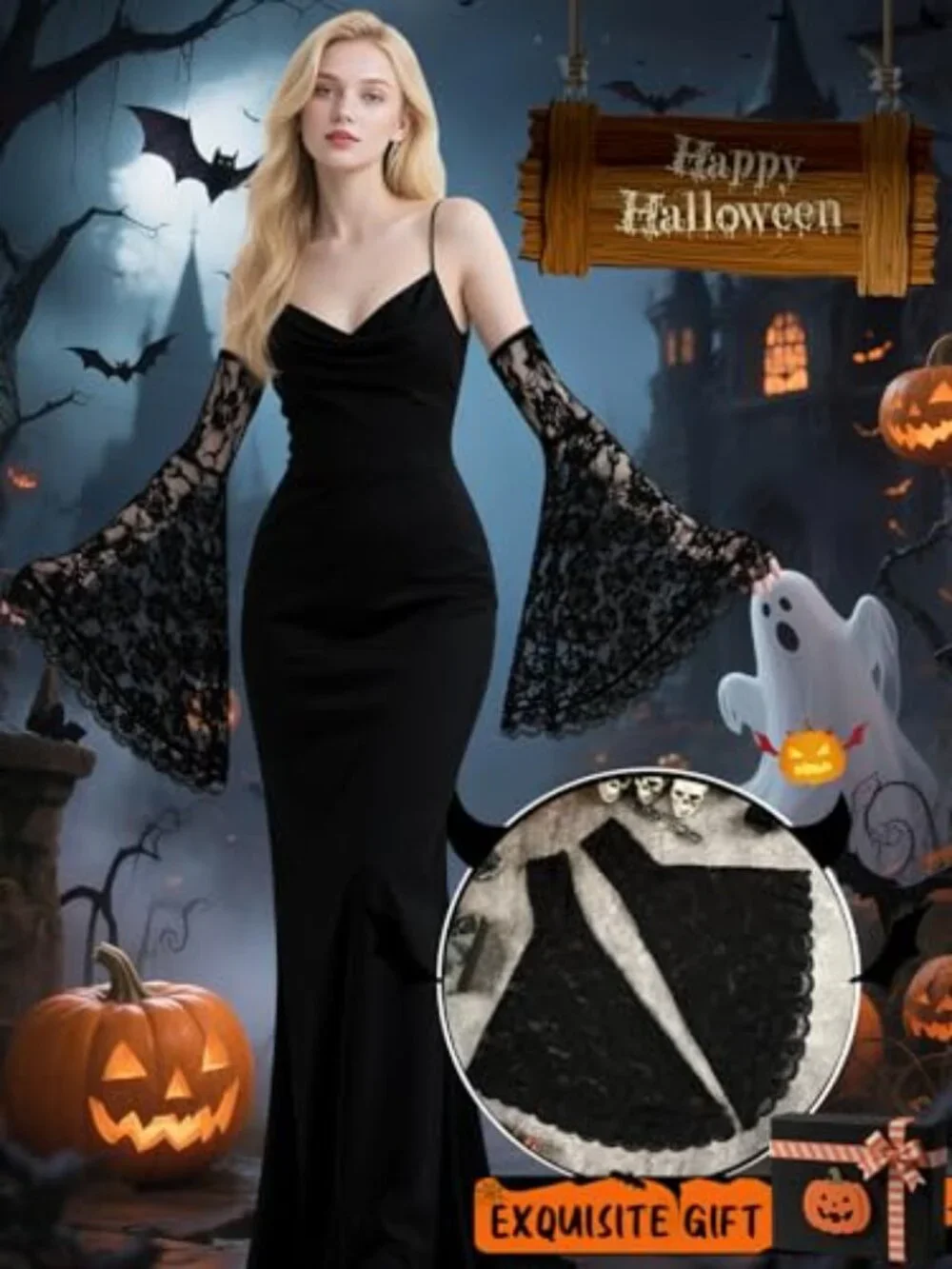 Gothic Lace Sleeves Women Witch Vampire Gloves Victorian Halloween Costume